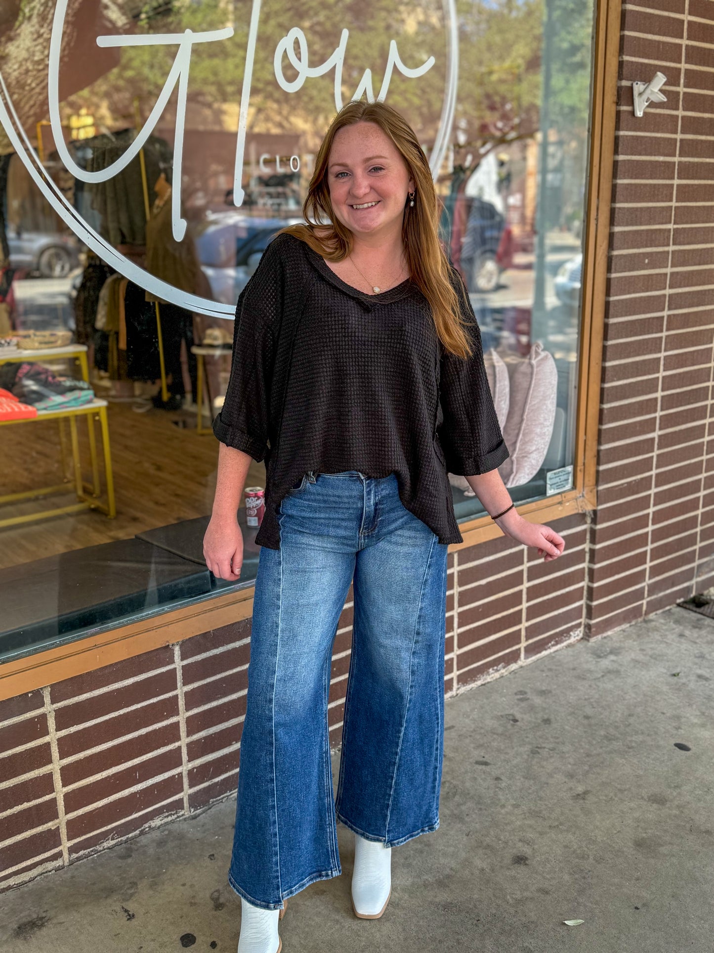 Whitley Waffle Knit Black Top