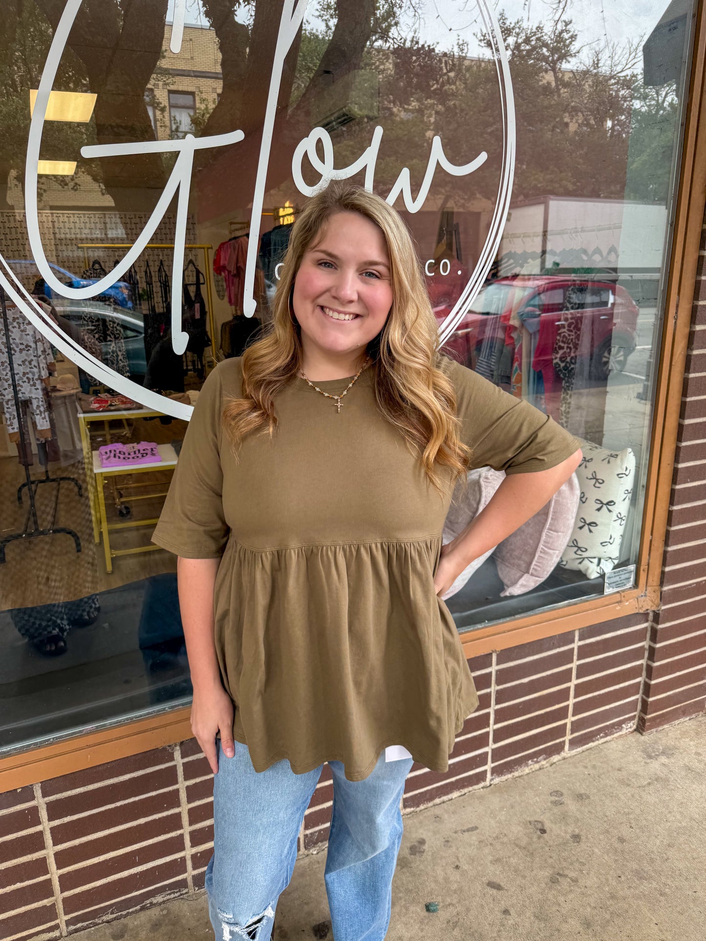 Macie Babydoll Top in Olive