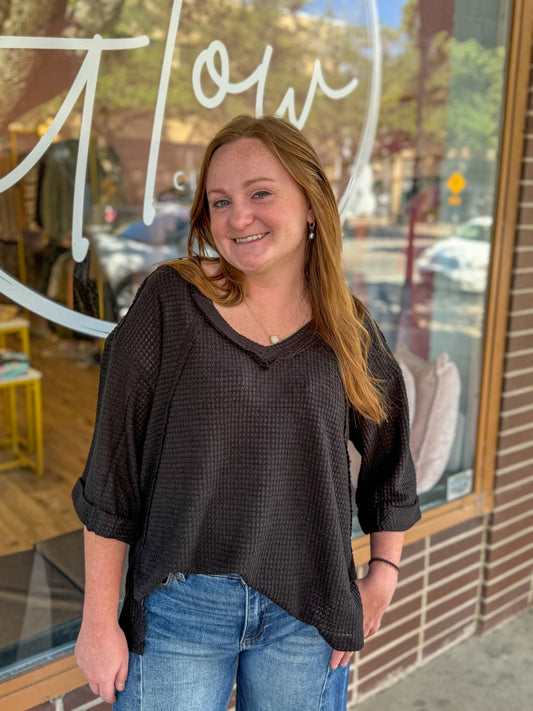 Whitley Waffle Knit Black Top